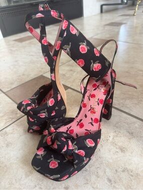 kate spade Black Floral Knot Block Heel Sandals